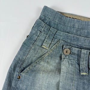 Blue denim low rise mini skirt (XS)
