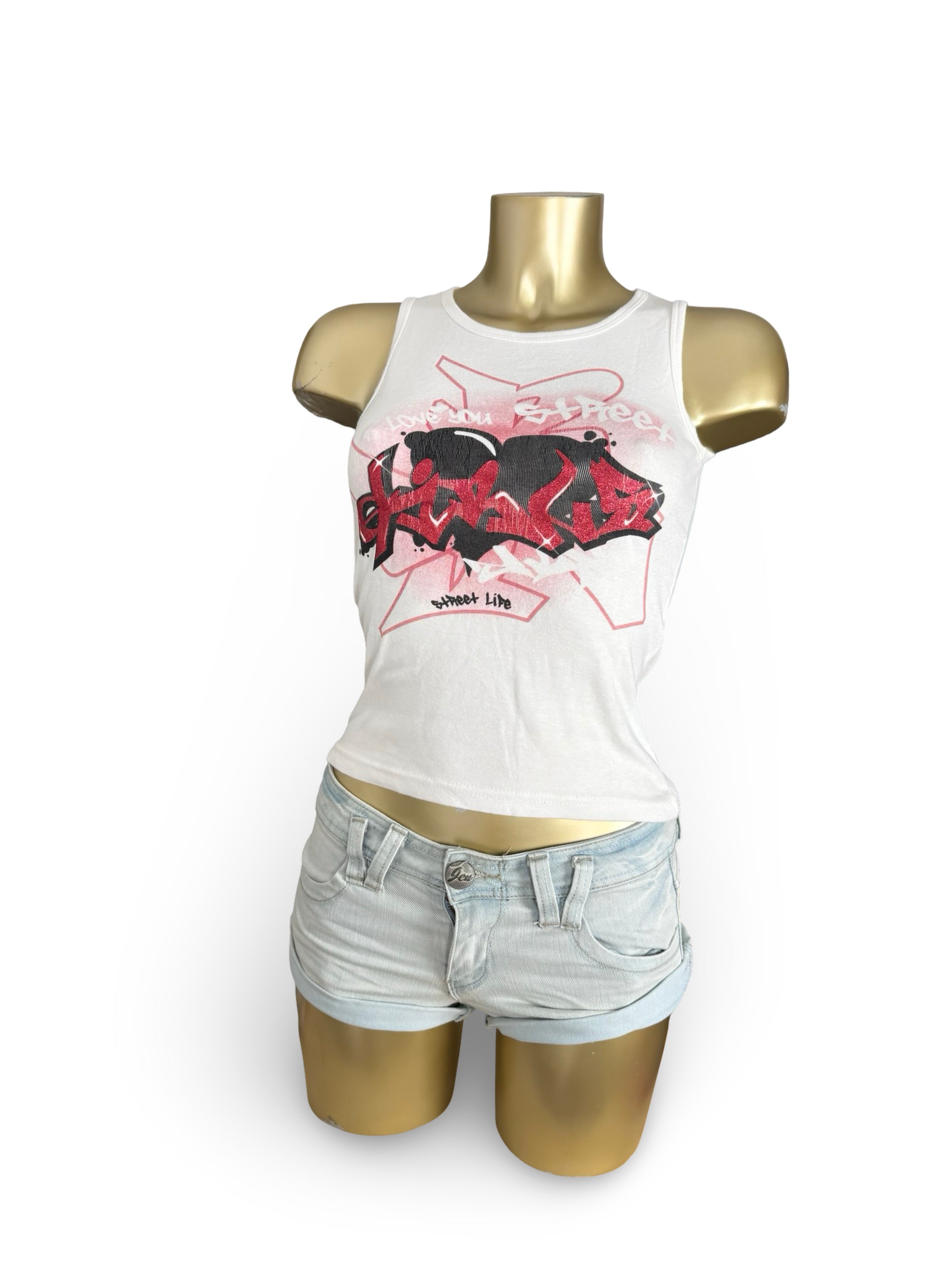 White cotton graphic tank top (XS)