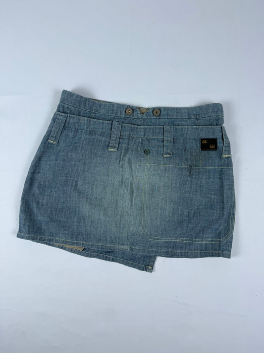 Blue denim low rise mini skirt (XS)