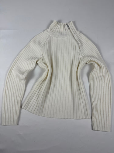 White ribbed high neck zip up jumper (S/M)