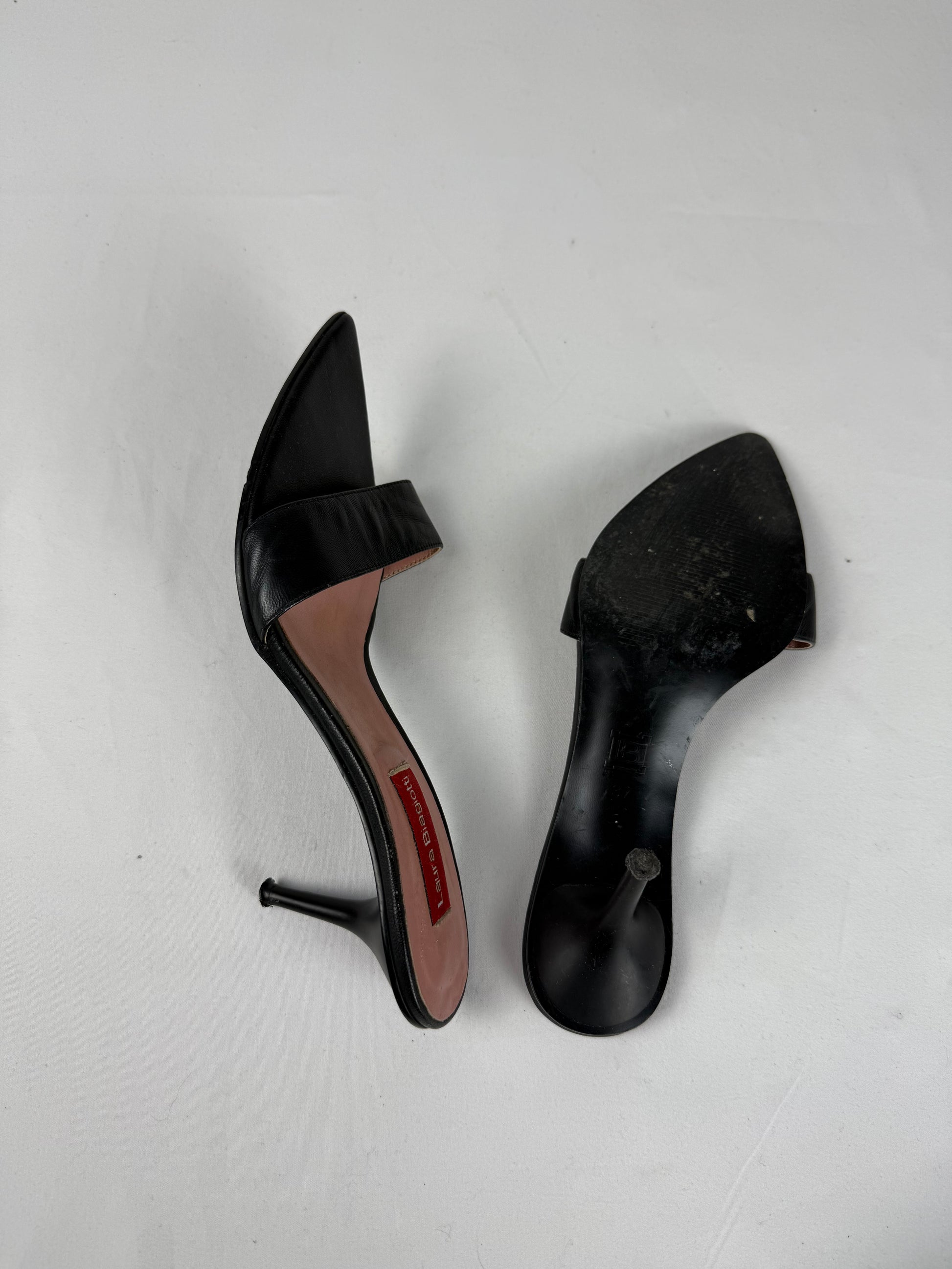 Black pointed toes mules heels (37)