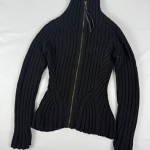 Black tight fit high neck zip up cardigan jumper (XS/S)