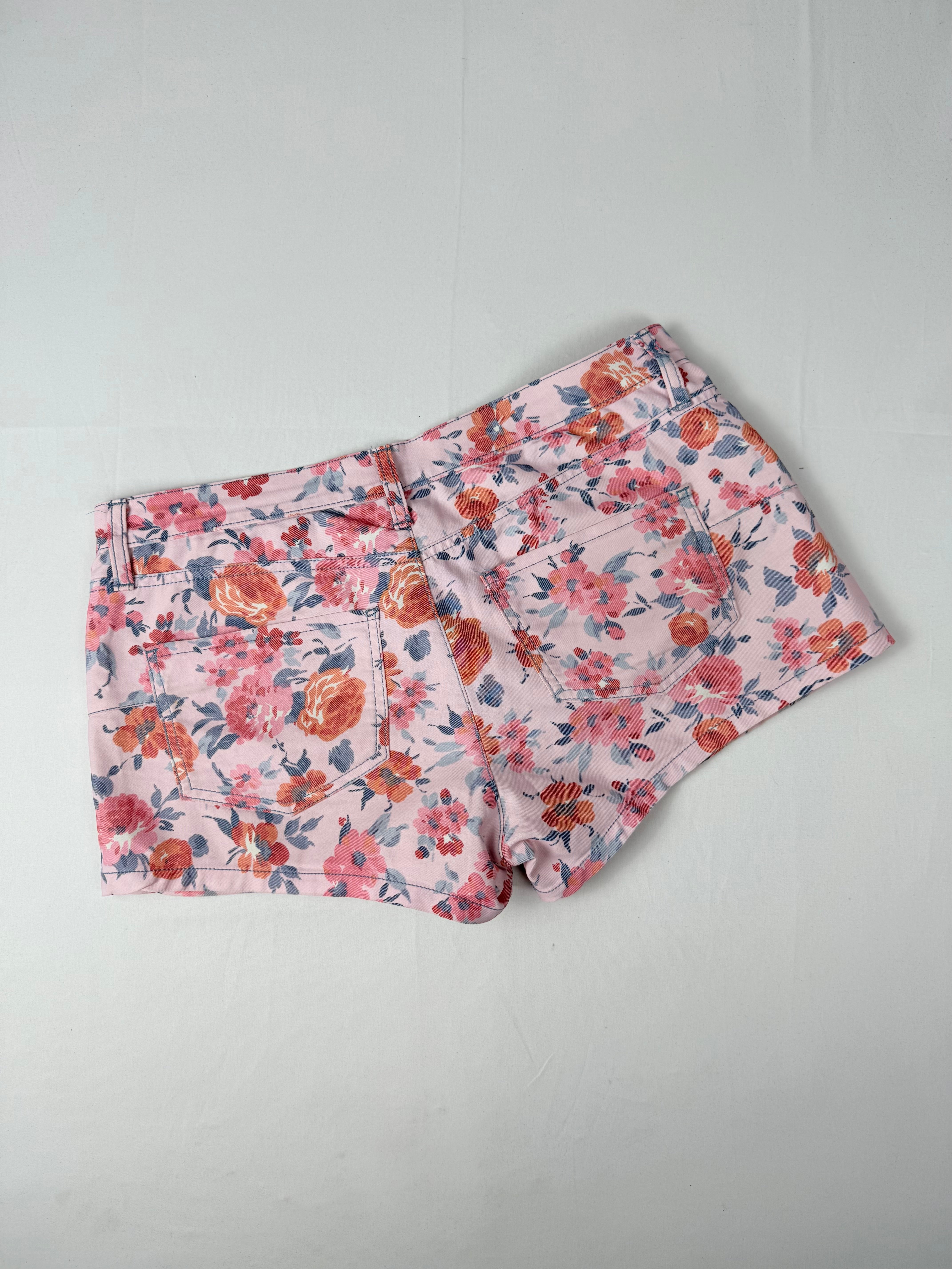 Pink floral low rise denim mini short (XL)