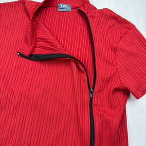Red ribbed zip up tee (L)