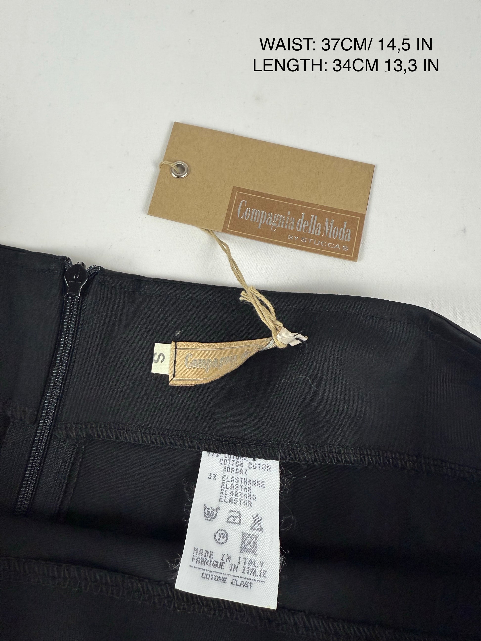 Black cotton low rise pleated mini skirt (S)