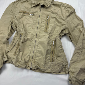 Beige 100% cotton zip up biker jacket (L)