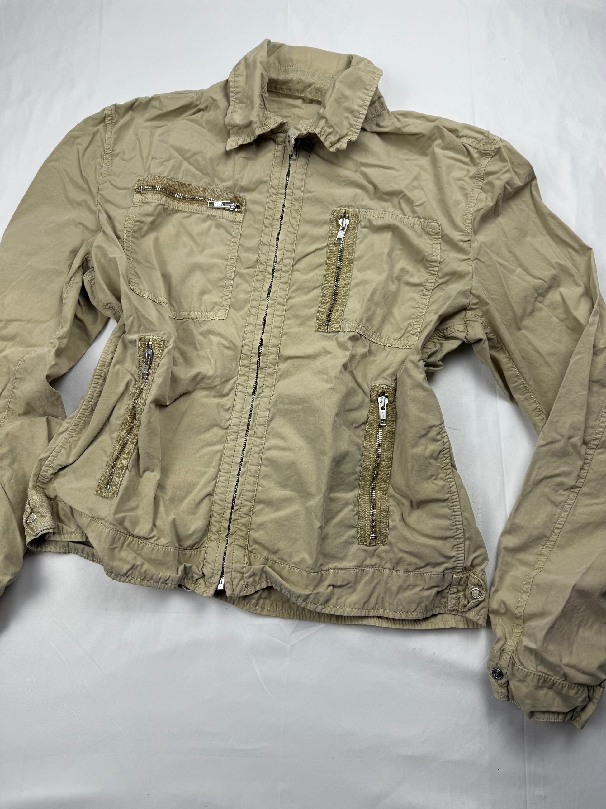 Beige 100% cotton zip up biker jacket (L)
