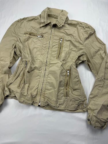 Beige 100% cotton zip up biker jacket (L)