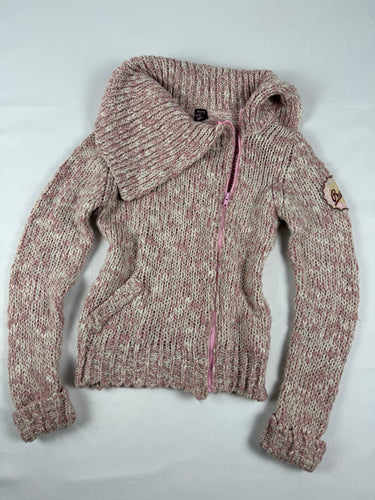 Pink zip up wool high neck jumper (S)