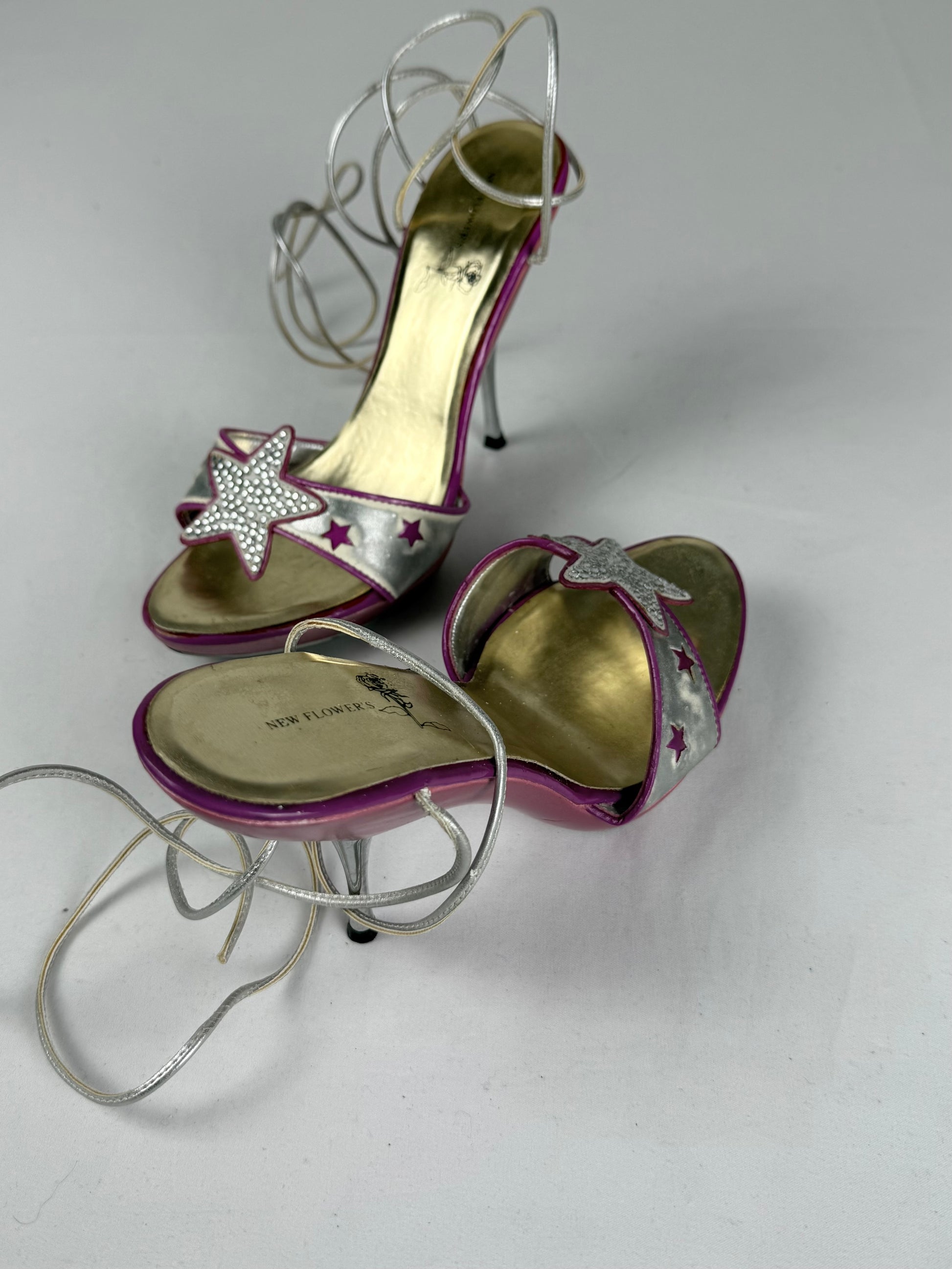 Silver & pink stars lace up heels (36)