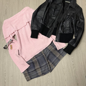 Baby pink bardot off shoulder jumper (M)