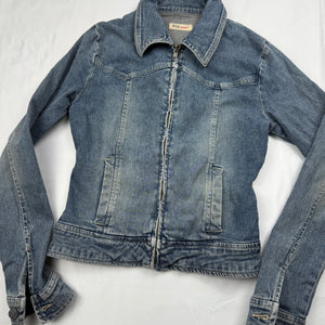 Blue denim zip up biker jacket (S)