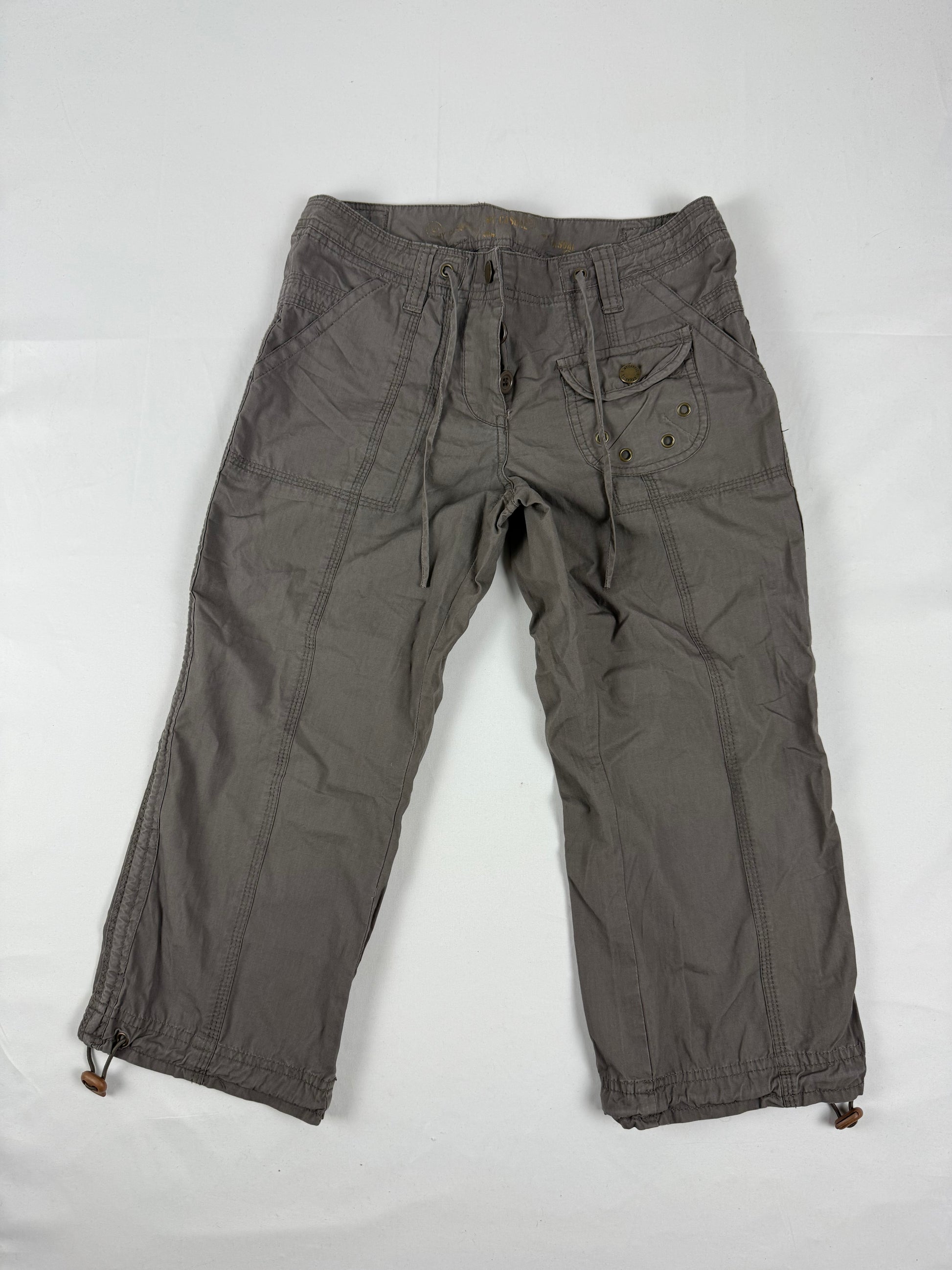 Khaki 100% coton low rise lace up corset capri pants (S)