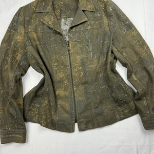 Khaki floral zip up office blazer jacket (M/L)