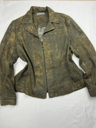 Khaki floral zip up office blazer jacket (M/L)