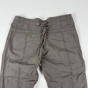 Khaki 100% coton low rise lace up corset capri pants (S)