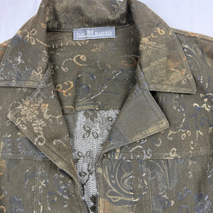 Khaki floral zip up office blazer jacket (M/L)