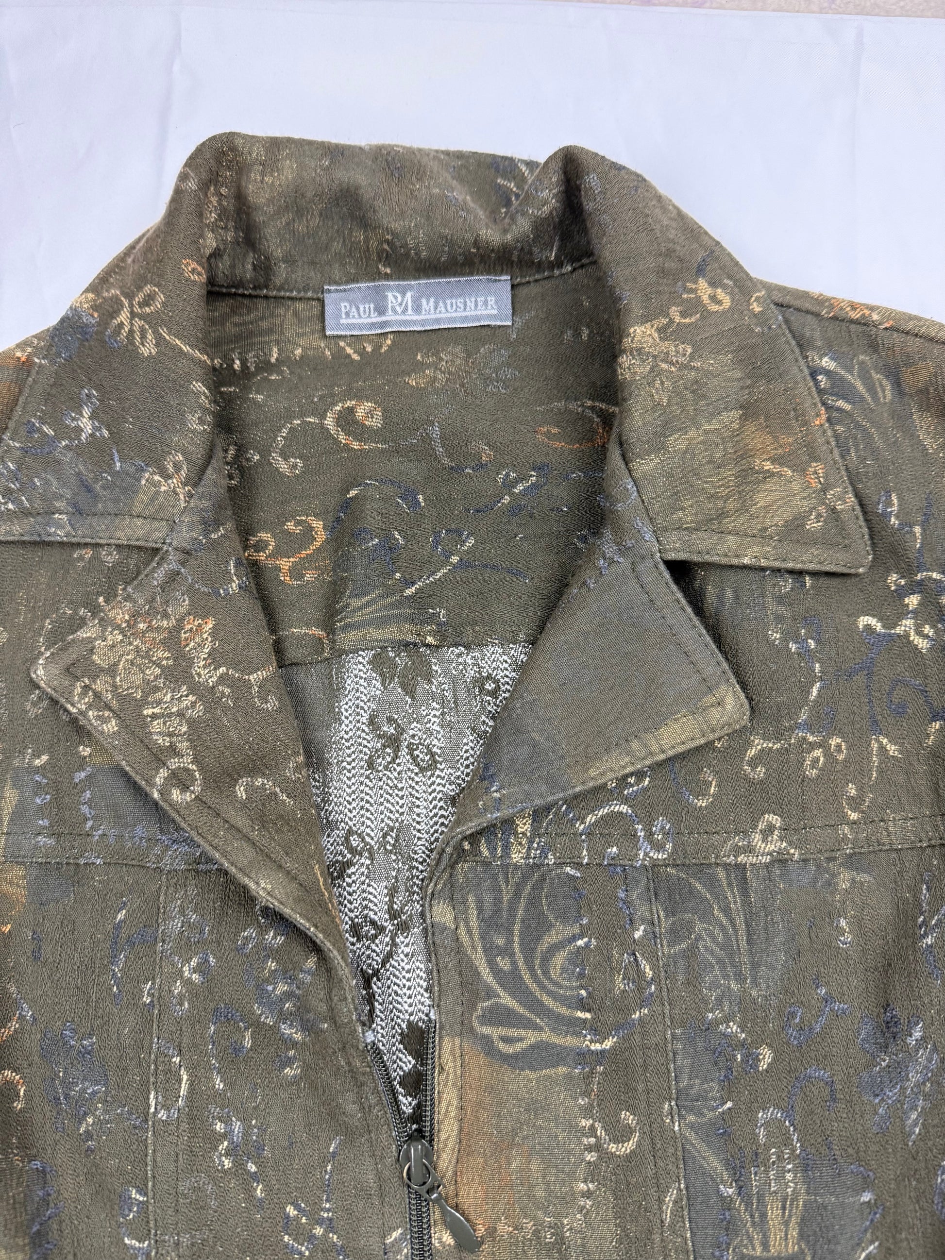 Khaki floral zip up office blazer jacket (M/L)