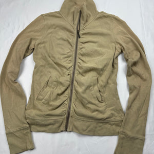 Beige ruched zip up 100% cotton sweatshirt (S)
