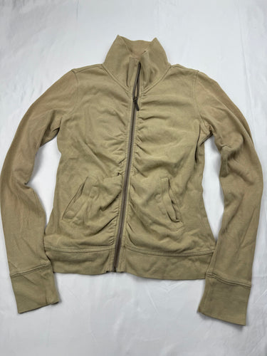 Beige ruched zip up 100% cotton sweatshirt (S)