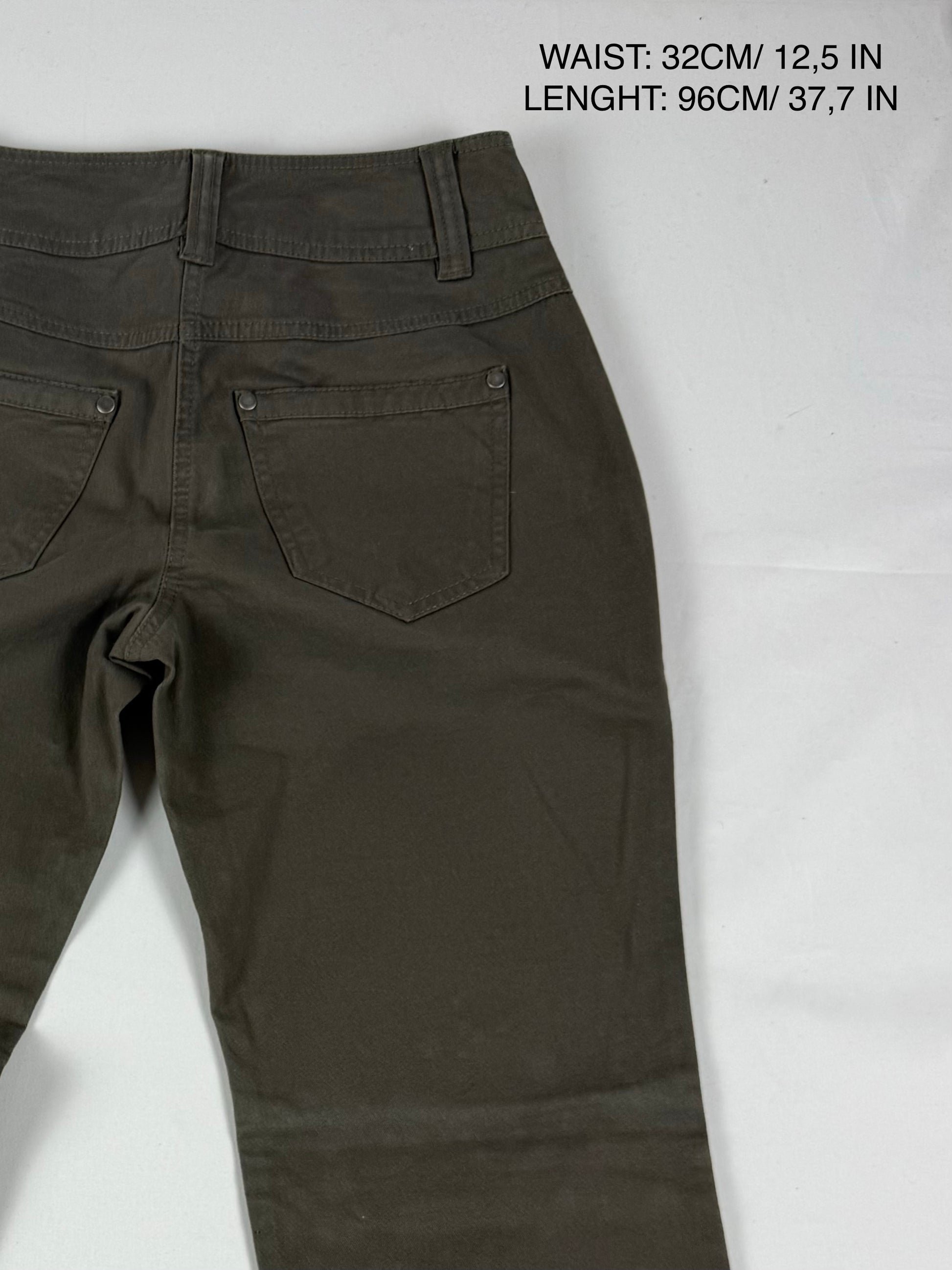 Khaki low rise straight legs denim pants (S)