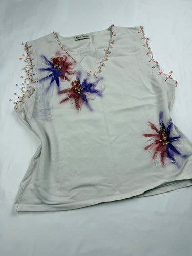 White floral pearls tank top (XL)