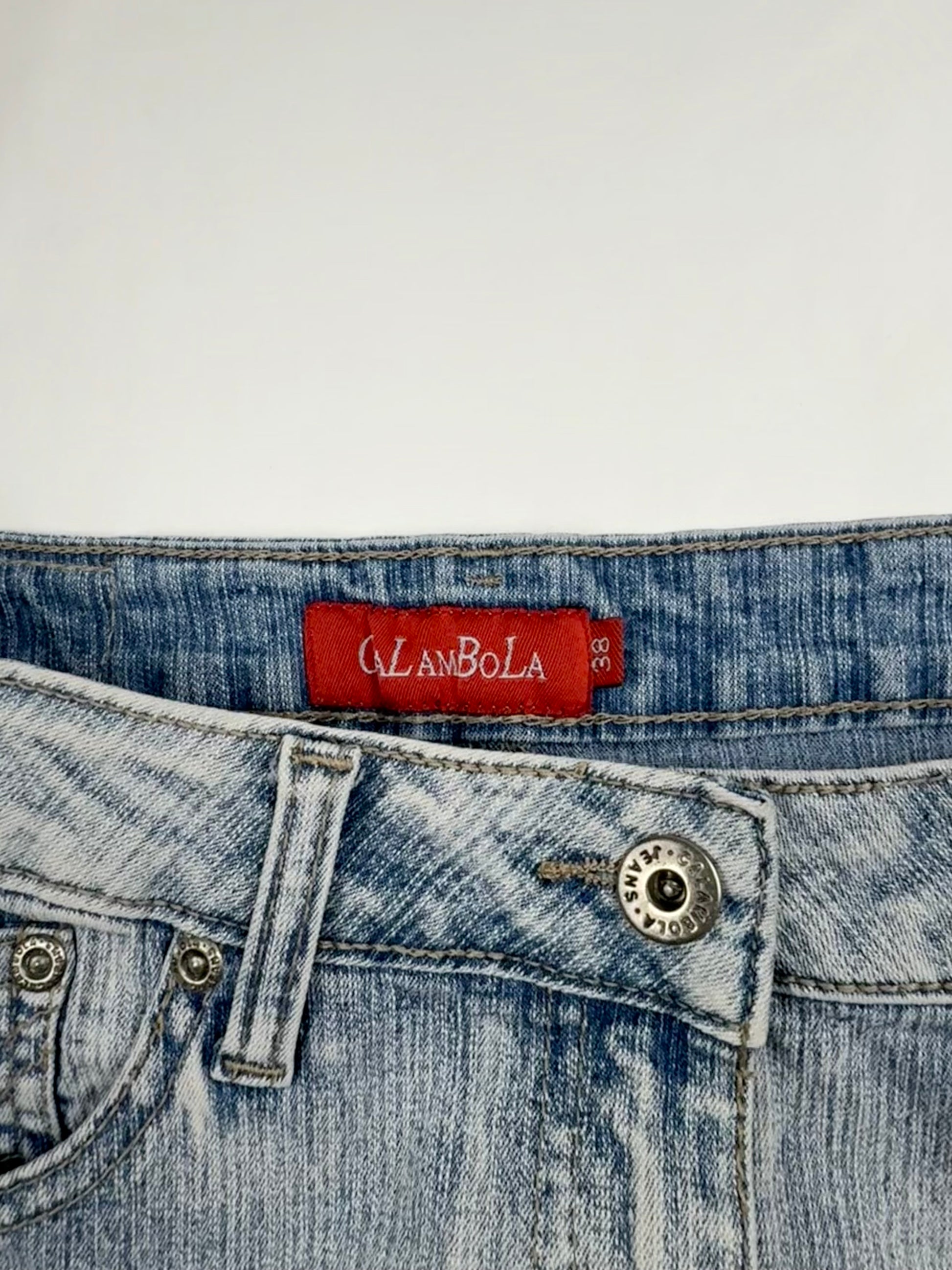 Blue denim low rise ruched mini skirt (S)