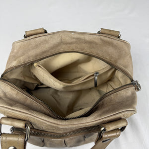 Beige real leather shoulder bag (30x20cm)