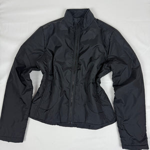 Black lightweight puffer tight fit zip up jacket (L)