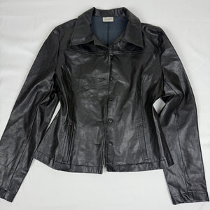 Black pvc leather buttons up tight fit blazer jacket (M/L)