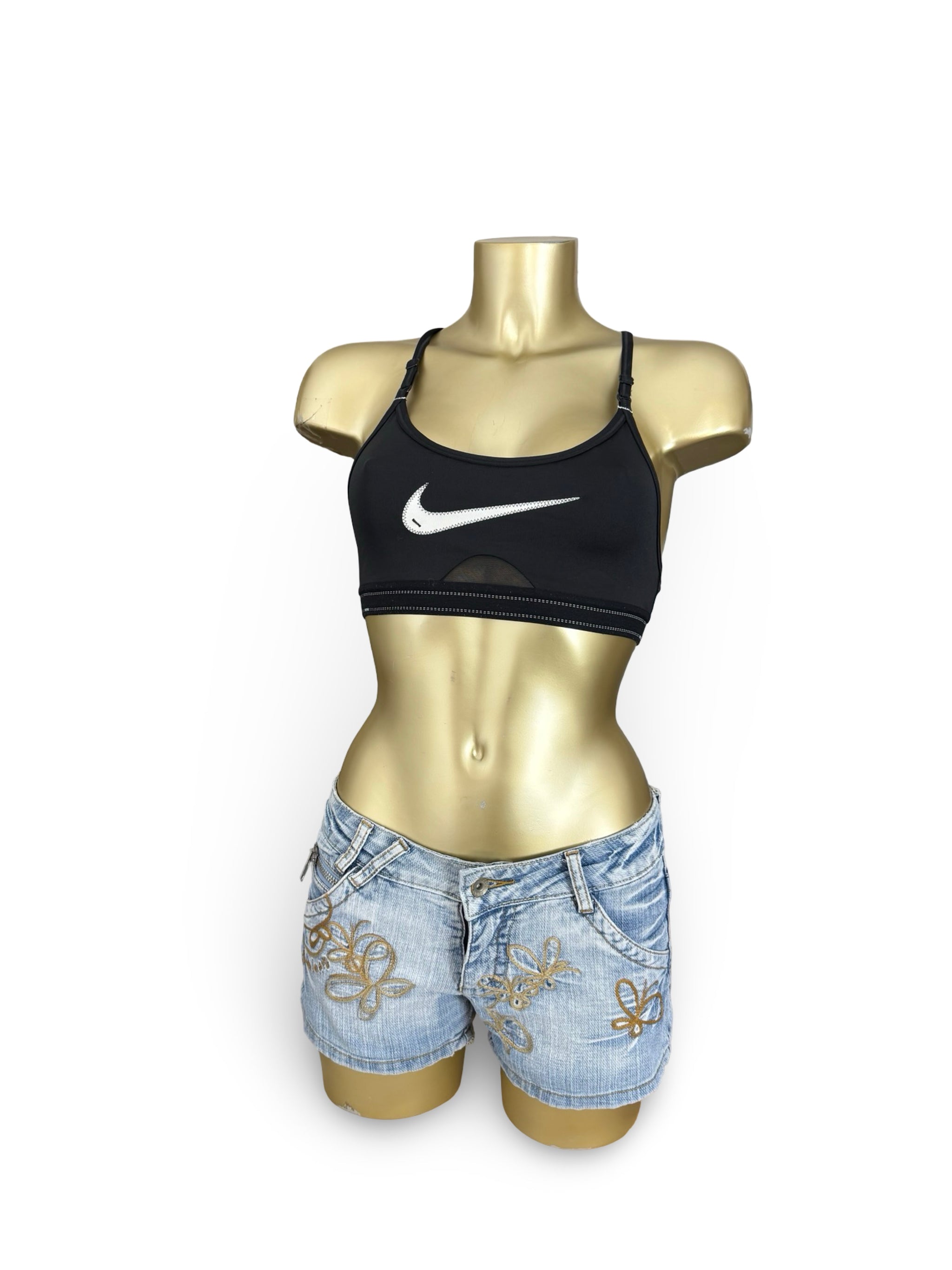 Black swoosh logo activewear bra (XS)