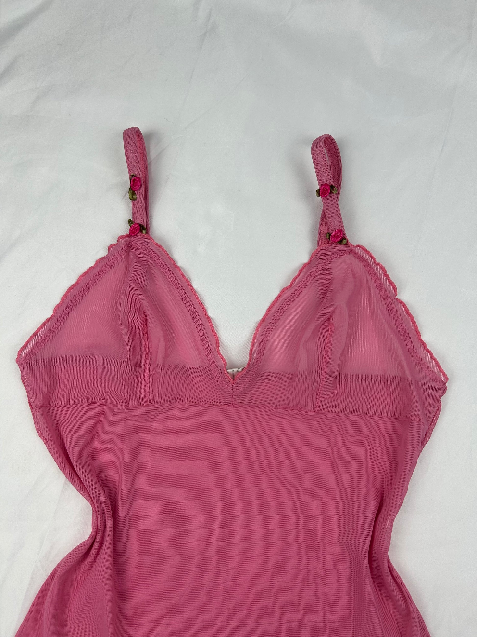 Pink mesh floral cami top (M)