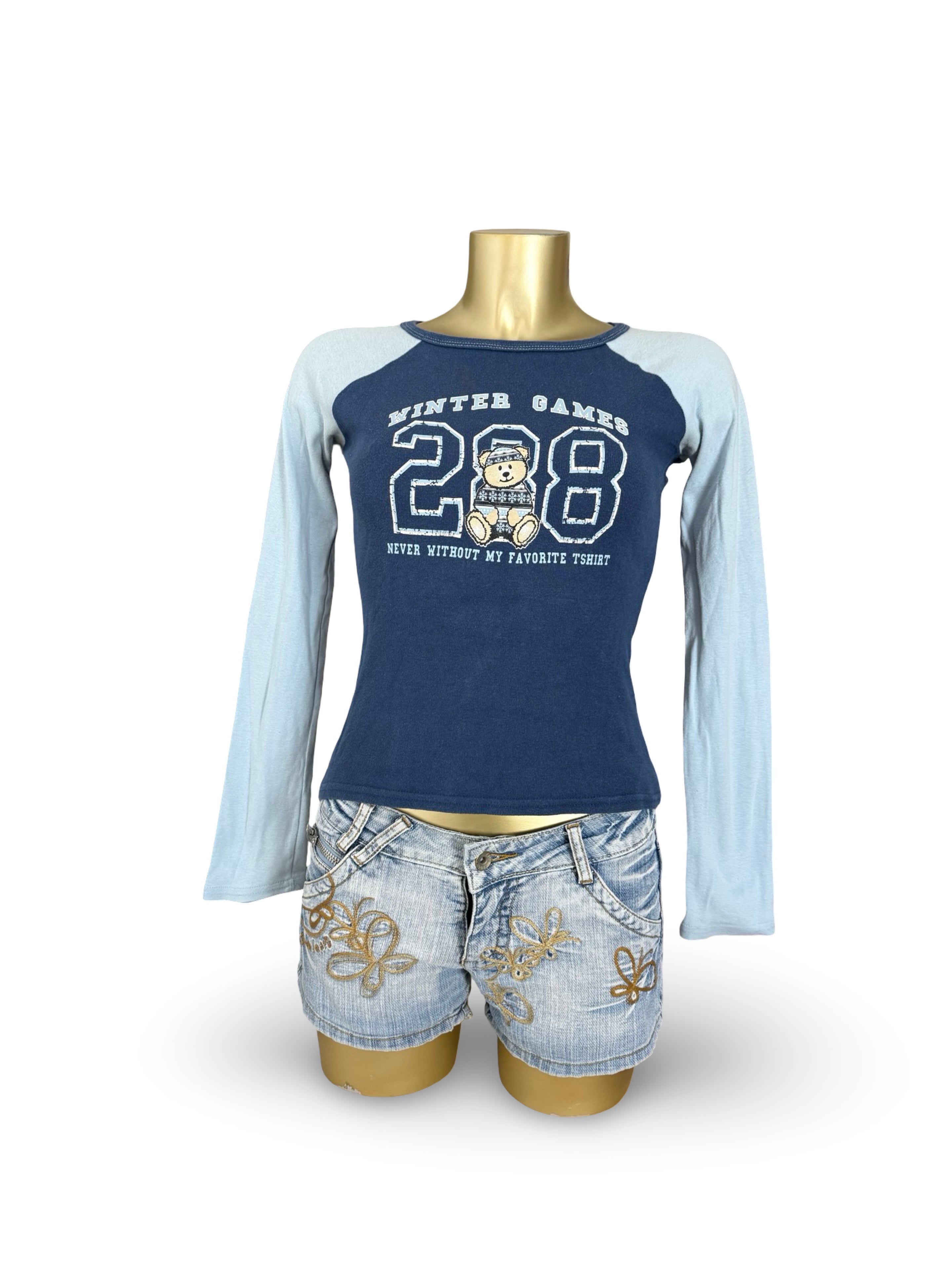 Bicolore blue graphic long sleeves top (M)