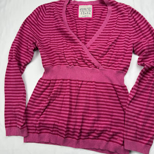 Pink striped cotton V neck jumper (XL)
