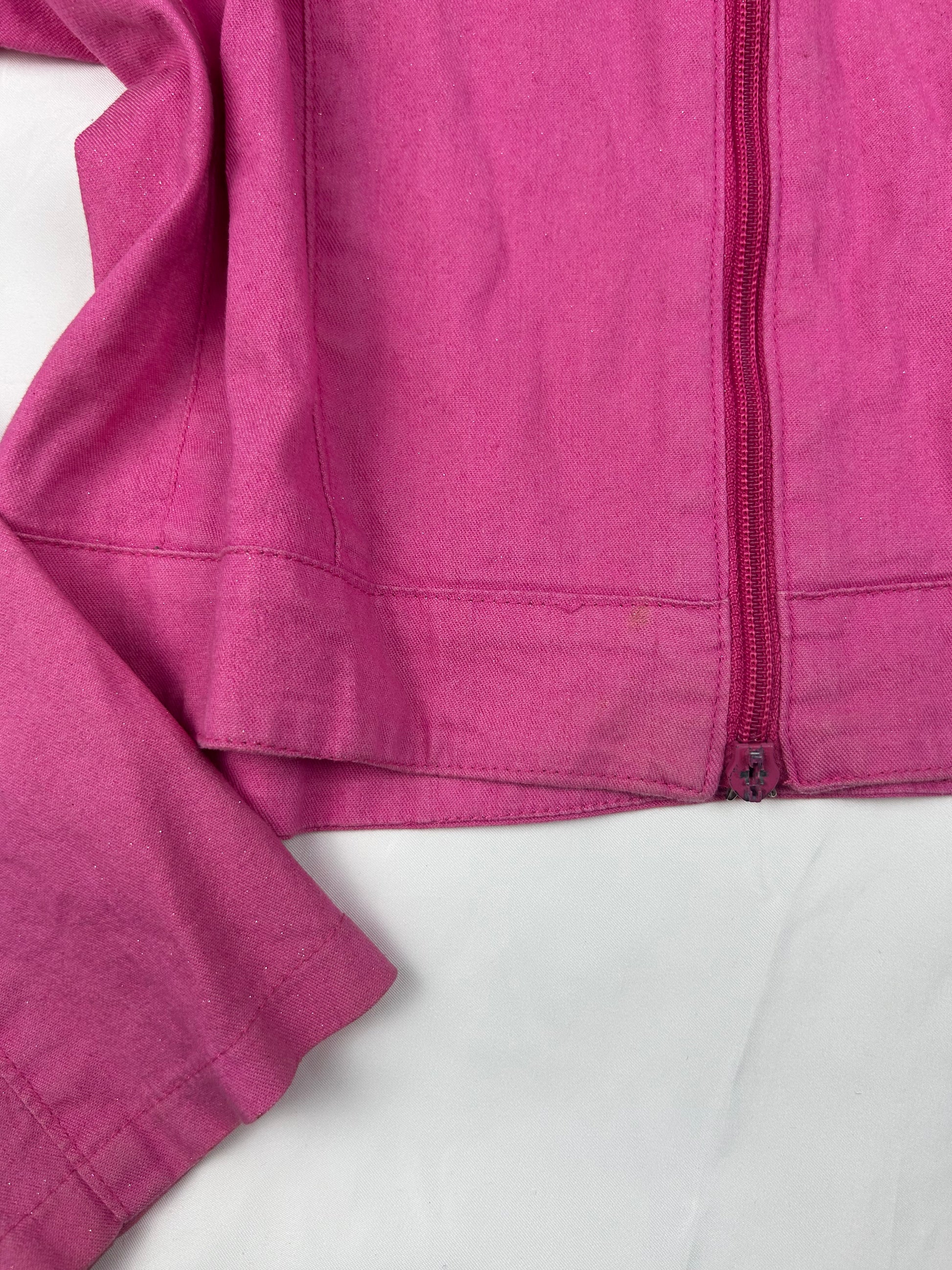 Pink denim zip up biker jacket (M)