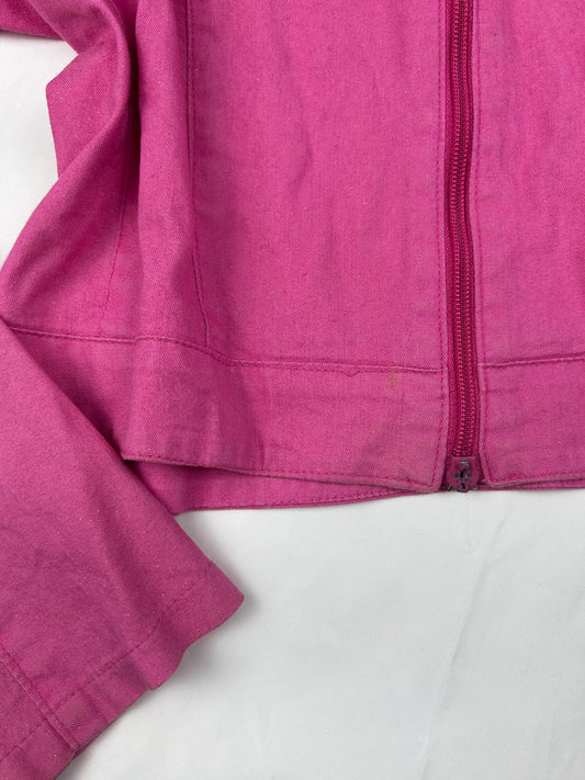 Pink denim zip up biker jacket (M)