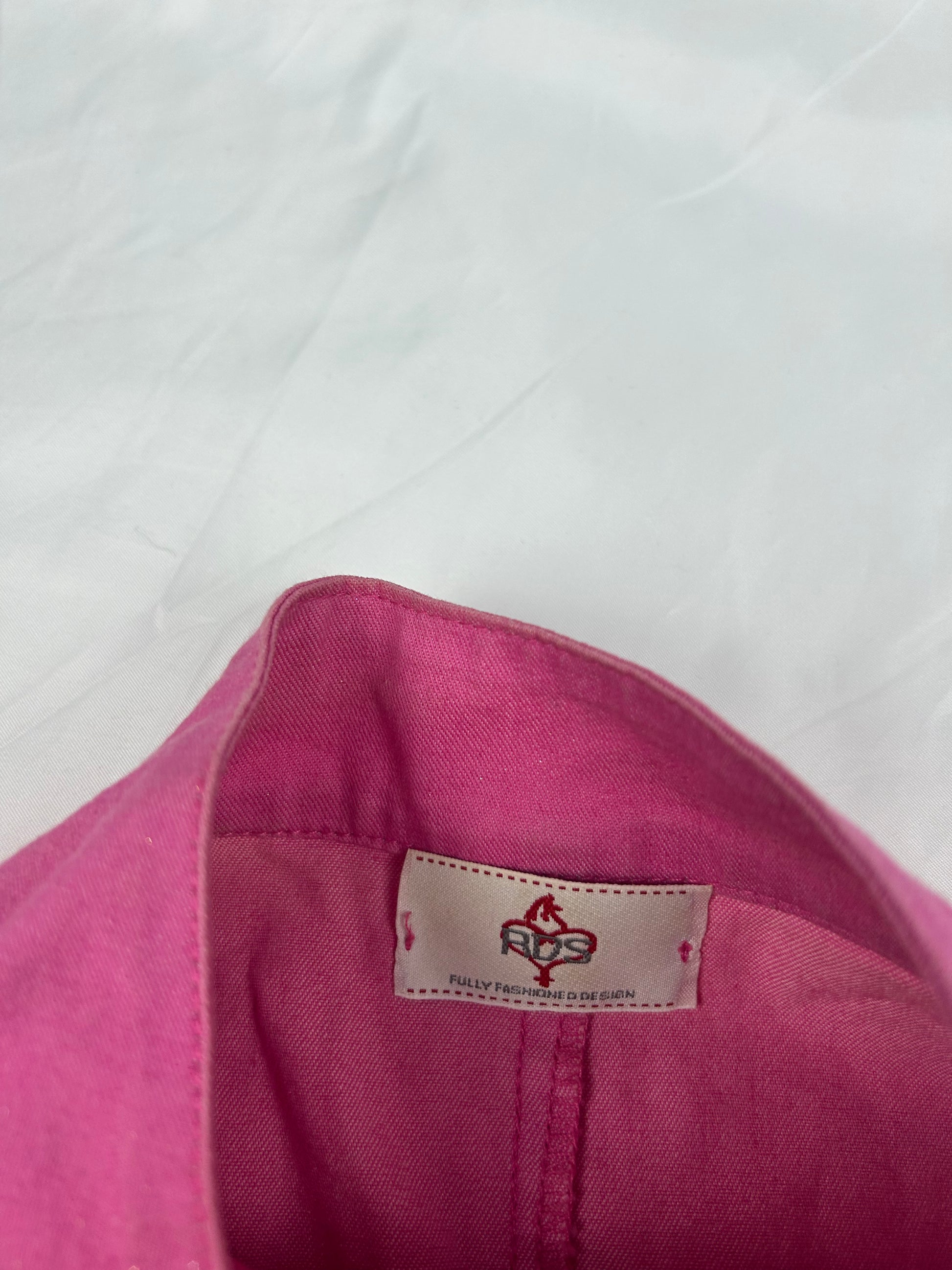 Pink denim zip up biker jacket (M)