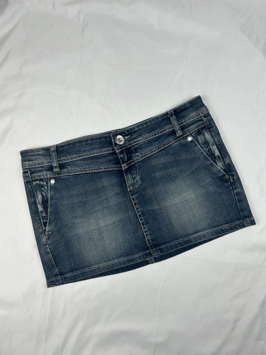 Blue denim low rise mini skirt (XL)