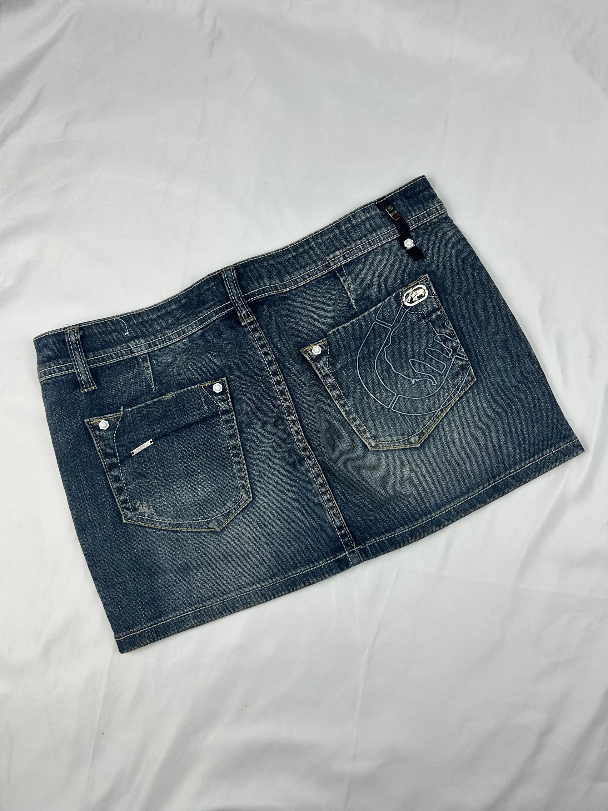 Blue denim low rise mini skirt (XL)