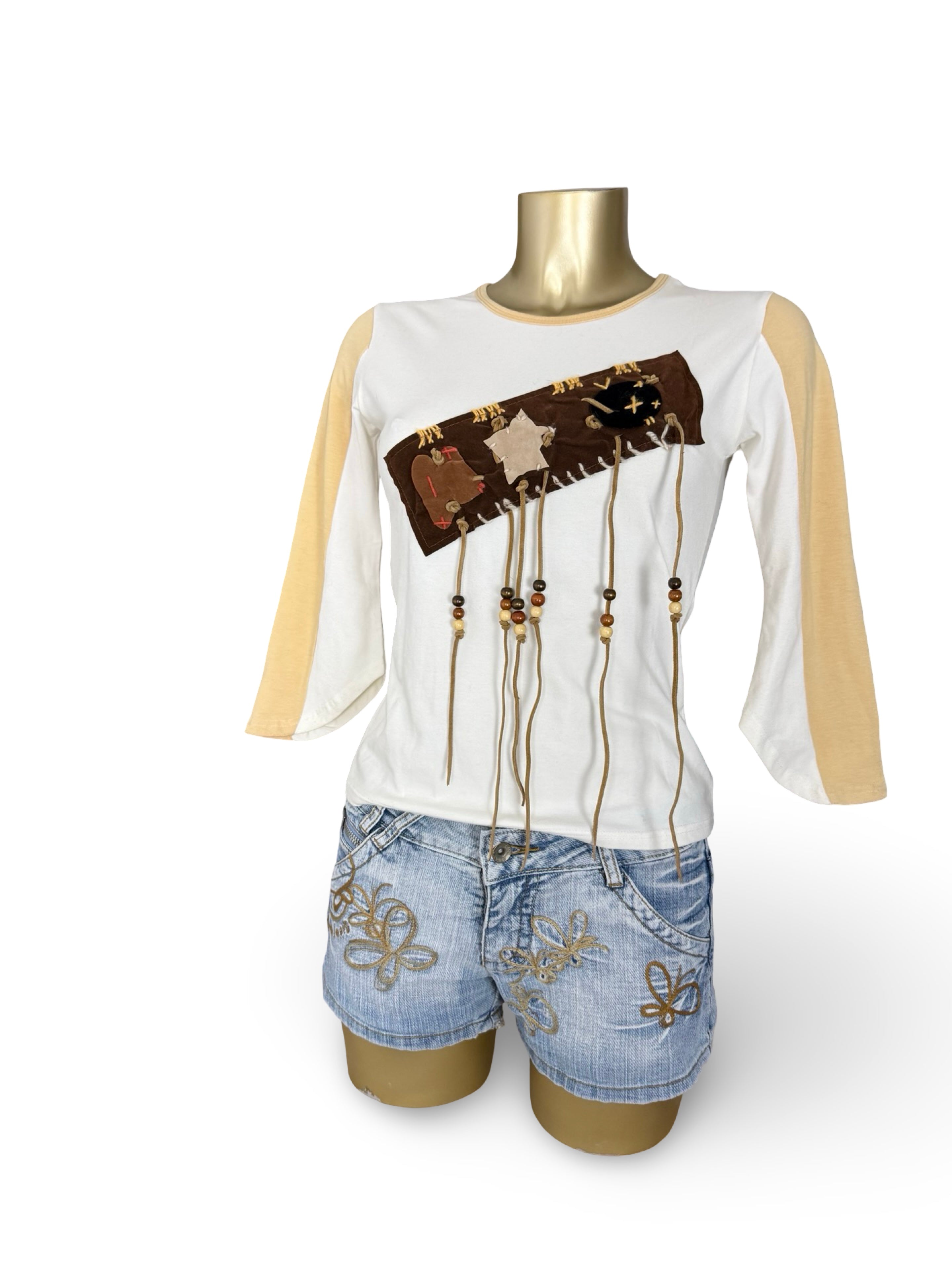White embroidered cotton 3/4 long sleeves top (S/M)