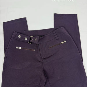 Purple stretchy low mid rise skinny belt pants (XS)