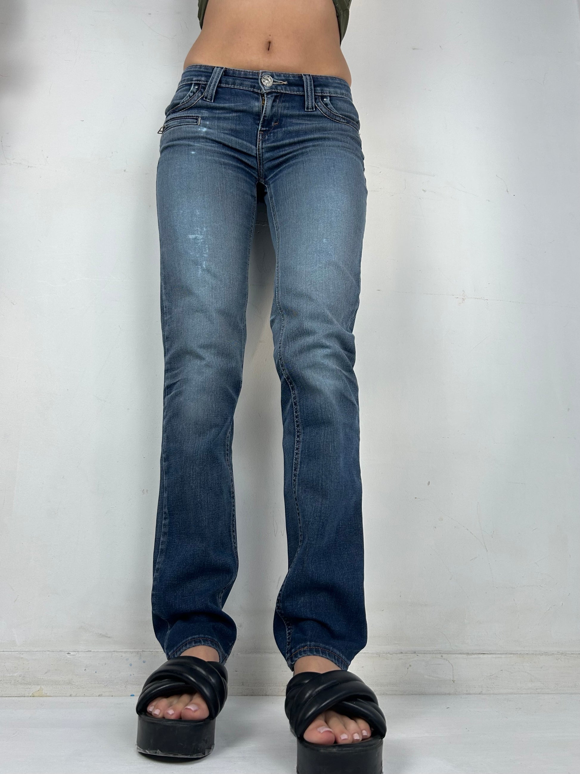 Navy blue low rise straight legs pants (S)