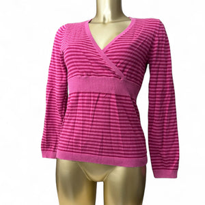 Pink striped cotton V neck jumper (XL)