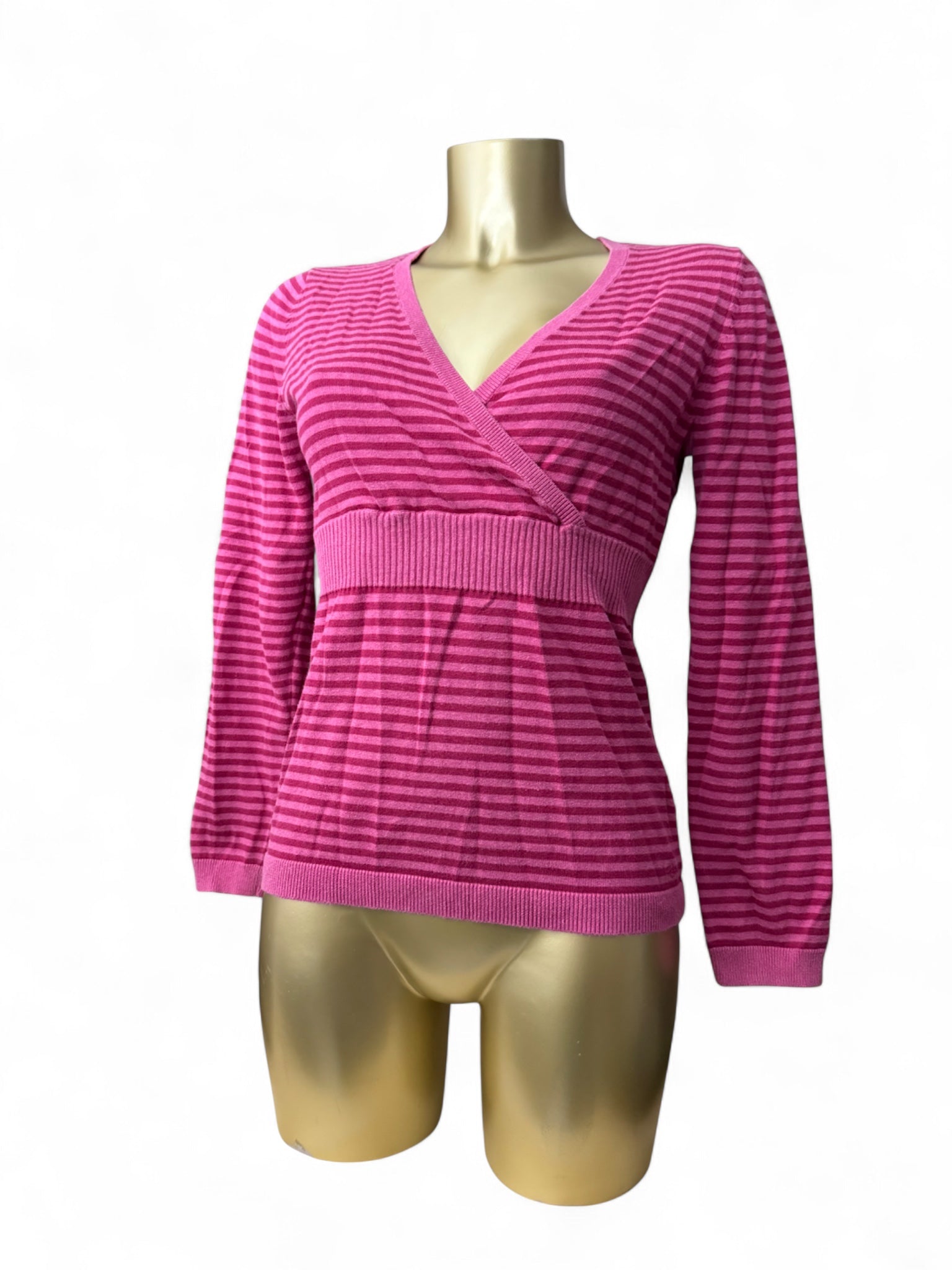 Pink striped cotton V neck jumper (XL)