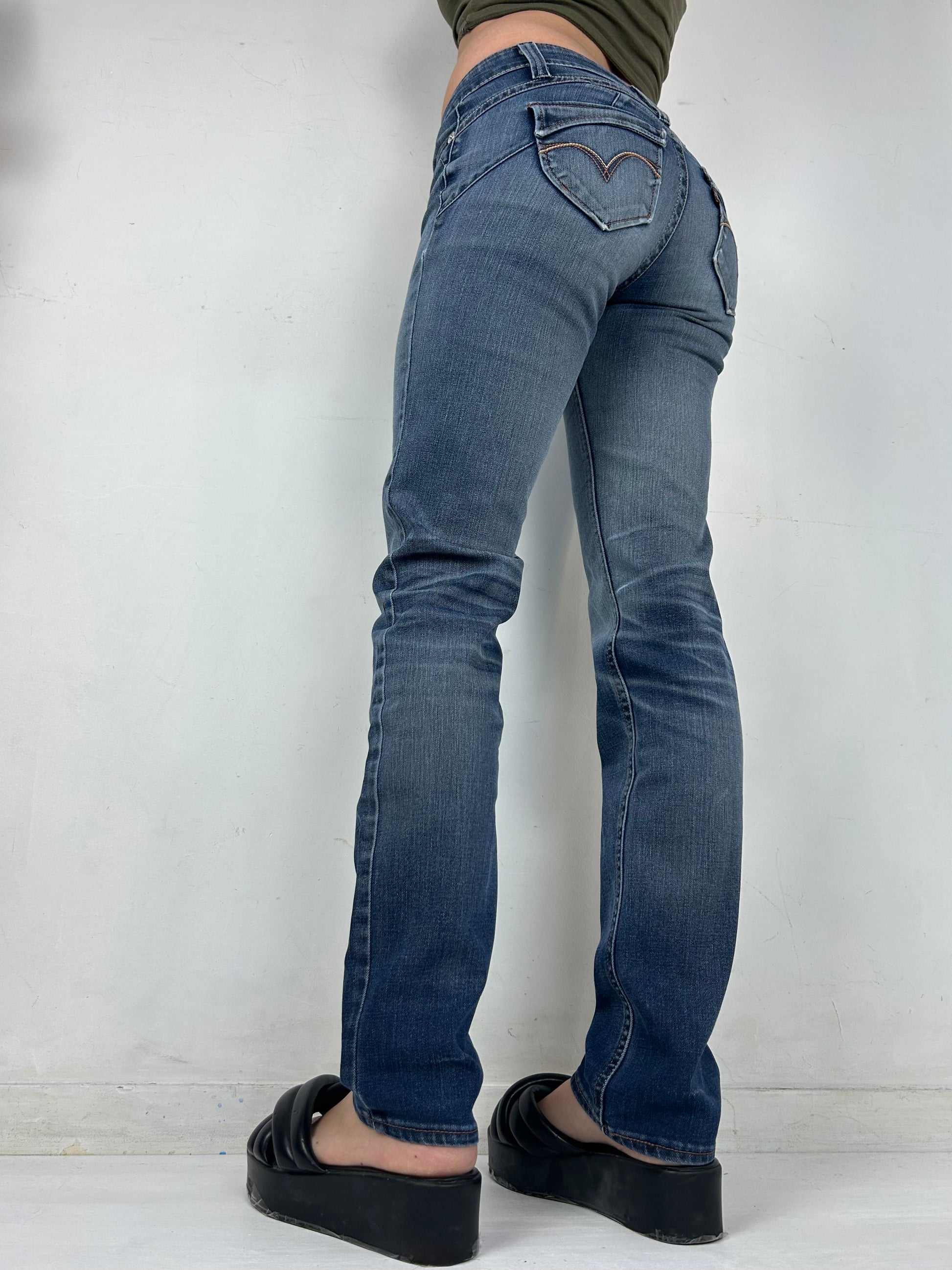 Navy blue low rise straight legs pants (S)
