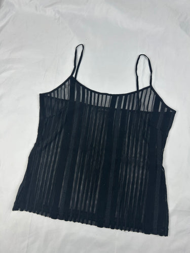 Black striped mesh cami top (M)
