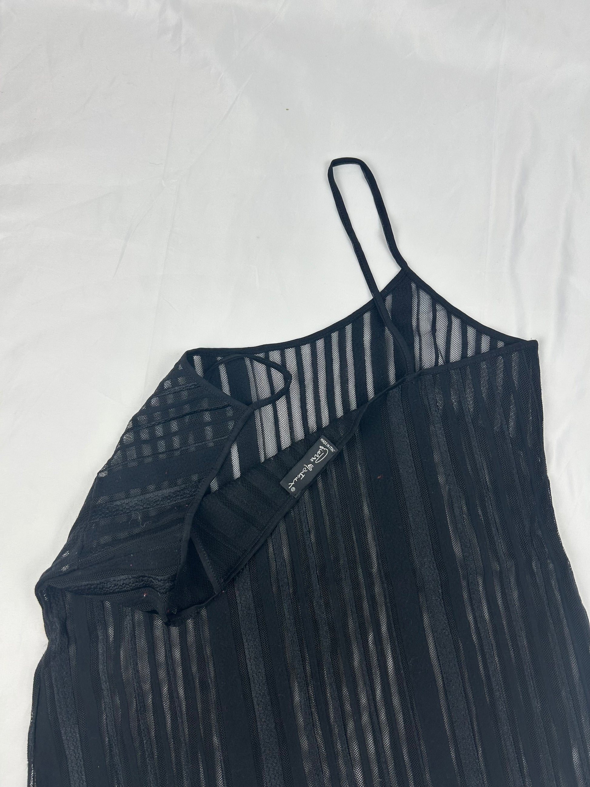 Black striped mesh cami top (M)