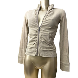 Beige ruched zip up 100% cotton sweatshirt (S)