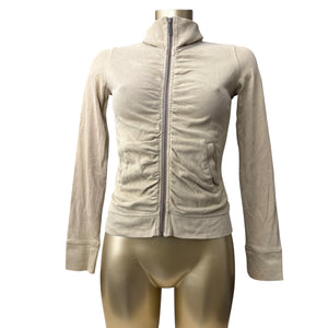 Beige ruched zip up 100% cotton sweatshirt (S)