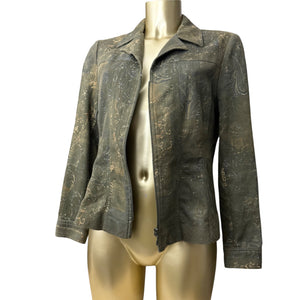 Khaki floral zip up office blazer jacket (M/L)